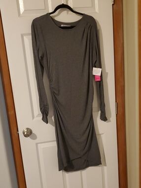 JustFab Women's Gray Long-Sleeve Ruched Midi Dress
